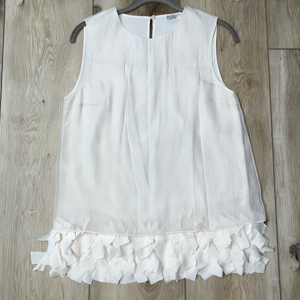 Brunello Cucinelli Cotton Silk Fringe Hem Top Ivory Size Medium